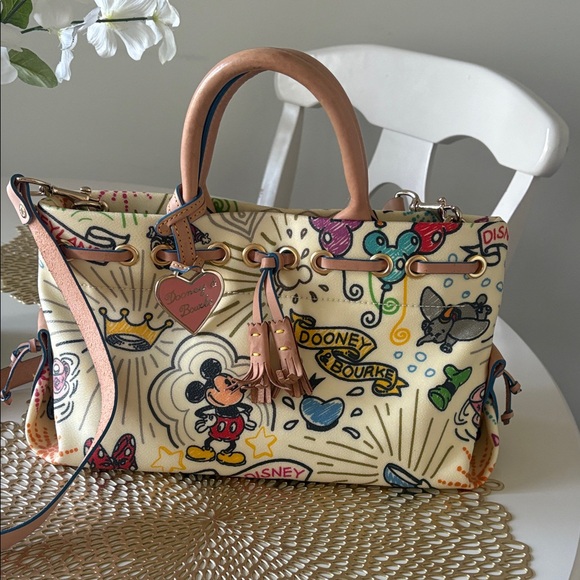 Dooney & Bourke Disney Print Satchel - Cream and Tan - Picture 1 of 12